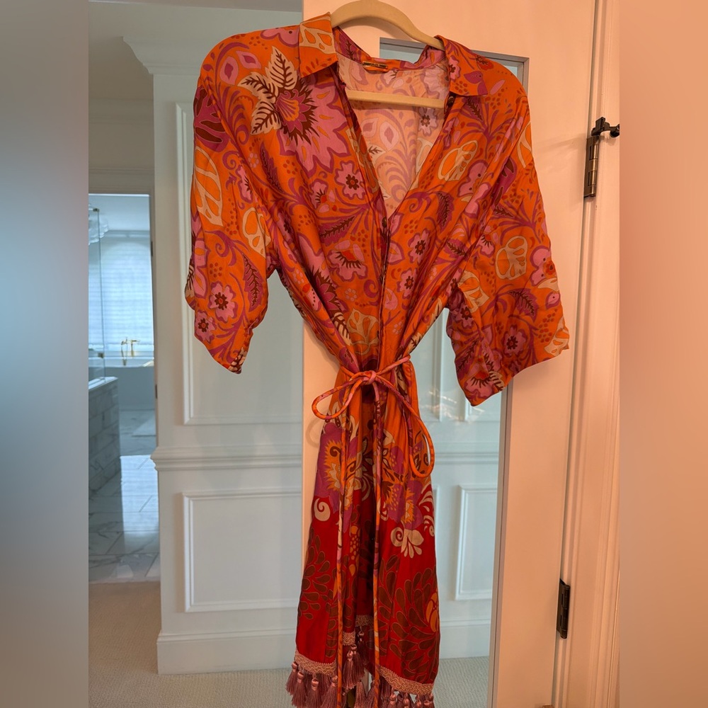 Alexis Floral Paisley Wrap Maxi Dress Orange Pink Tassel